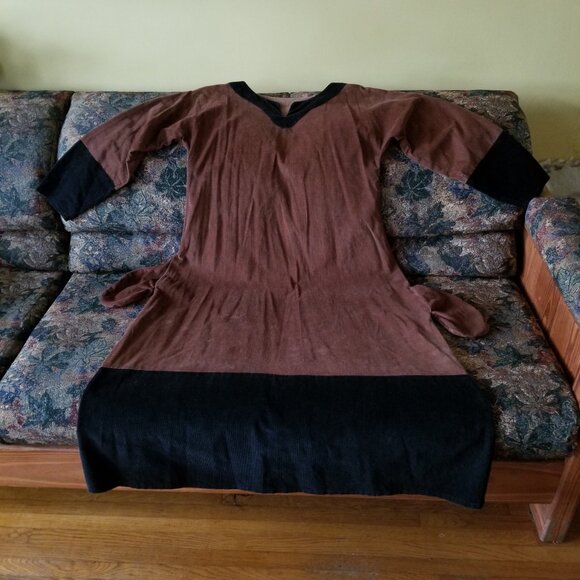 Vintage 80s, handmade, 100% cotton, flared, maxi dress/robe needlecord, M, S - Picture 3 of 7